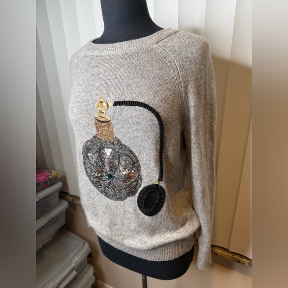H&M grey alpaca blend sweater sequined perfume bottle embroidery Size Small - Picture 3 of 8